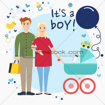 Happy young family waiting for a baby boy