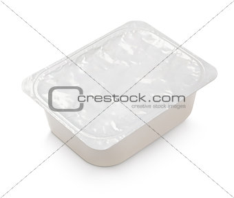 Blank of rectangular aluminum foil cover food tray isolated on white