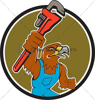 Hawk Plumber Wrench Circle Cartoon