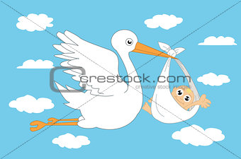 Stork and baby vector illustration