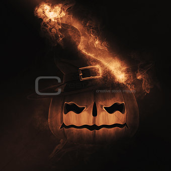 3D Spooky pumpkin on fire