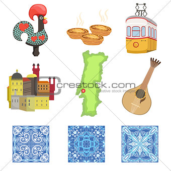 Portuguese National Symbols Set Of Objects