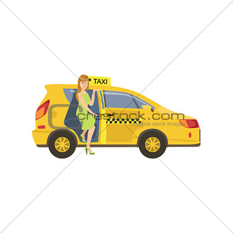 Woman Entering A Yellow Taxi Car