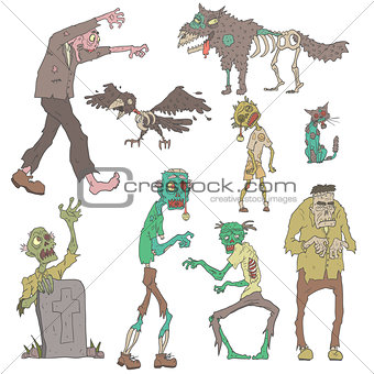 Scary Zombies Outlined Stickers