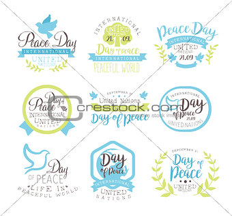World Peace Day Set Of Label Designs In Pastel Colors