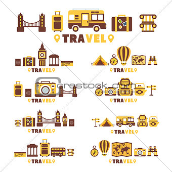 Travel Symbols Set By Five In Line Collection Of Clipart Vector