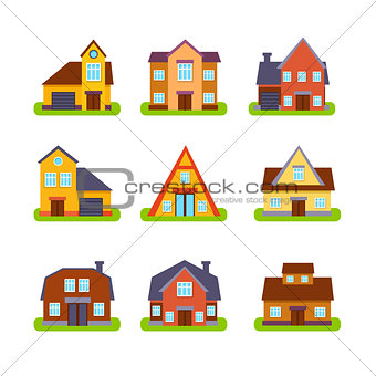 Suburban Real Estate Houses Exteriors Set