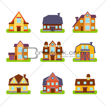 Suburban Real Estate Houses Exteriors Set