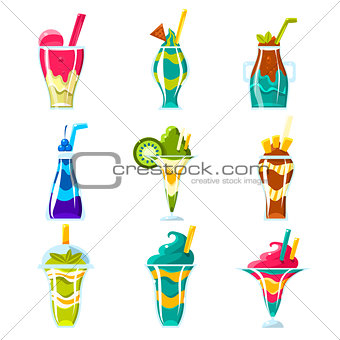 Smoothies And Bright Multilayered Cocktails Collection