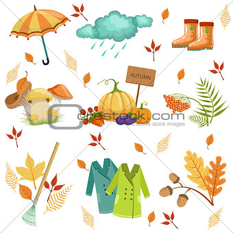 Set Of Associated With Autumn Objects