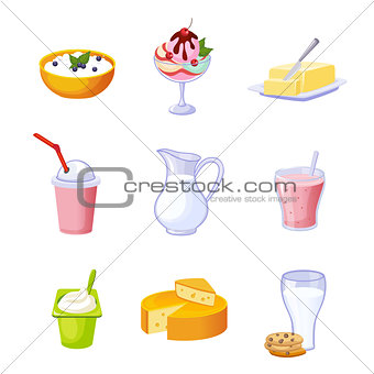 Different Dairy Products Assortment Set Of Isolated Icons