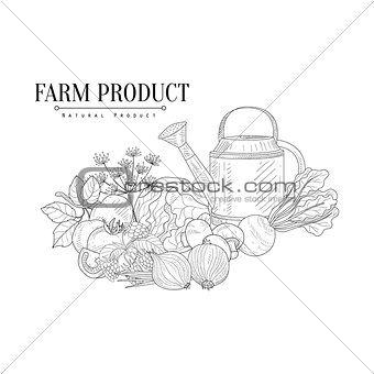 Fresh Farm Food And Watering Can Hand Drawn Realistic Sketch