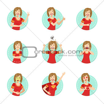 Emotion Body Language Illustration Set With Woman Demonstrating