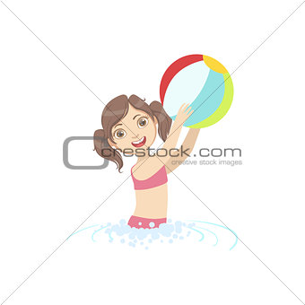 Girl Playing Air Ball In Water