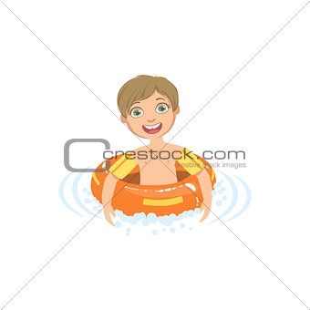 Boy In Water With Round Float