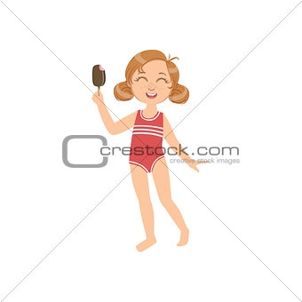 Girl In Swimsuit Eating Ice-Cream On A Stick