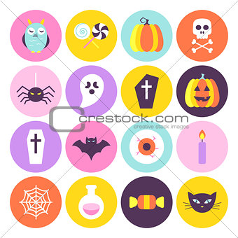 Halloween Trendy Circle Icons Set