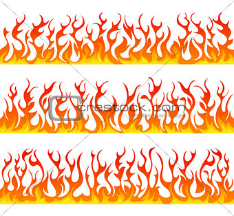 Seamless fire flames line vector set