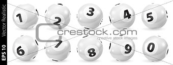 Set of Lottery Black and White Number Balls 0-9