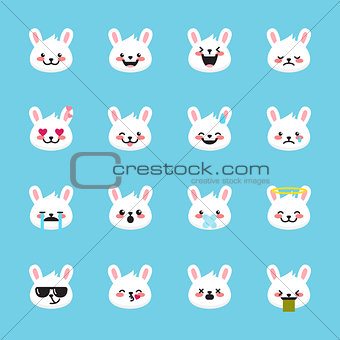 Vector rabbit emoticons collection. Cute emoji set