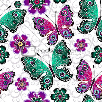Seamless floral pattern with butterflies 