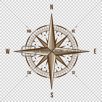 Vector Compass. High Quality Illustration. Old Style. West, East, North, South. Wind Rose Simple  Isolated