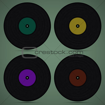 Four records on green background