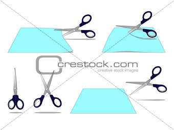 Scissors Cutting a Paper Set Isolated on White Background