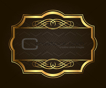 Golden frame for placing your picture or text behind. Vintage gold background, vector antique on black