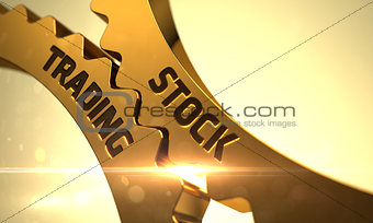 Golden Gears with Stock Trading Concept. 3D Rendering.