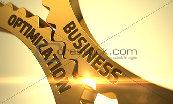 Business Optimization Concept. Golden Metallic Cogwheels. 3D Illustration.