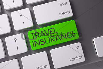Green Travel Insurance Key on Keyboard. 3D Rendering.