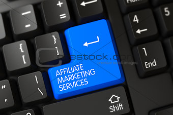 Blue Affiliate Marketing Services Keypad on Keyboard. 3D Illustration.