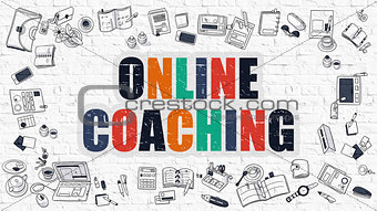 Online Coaching Concept. Multicolor on White Brickwall.