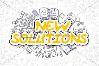 New Solutions - Doodle Yellow Inscription. Business Concept.