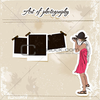 Scrap template with fashion photographer girl.