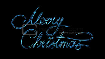 Blue Neon Text Marry Christmas On Black Background