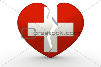 Broken white heart shape with Switzerland flag