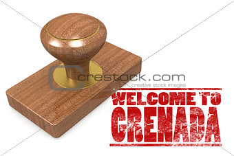 Red rubber stamp with welcome to Grenada