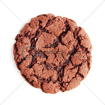 Large chocolate fudge cookie, isolated on a white background. Overhead view