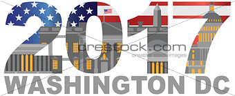 2017 America Flag Washington DC Outline Illustration