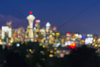 Seattle Washington City Skyline at Dusk Out of Focus Bokeh