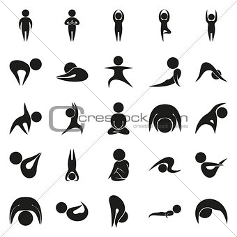 Yoga Meditation Stretching People Icon set