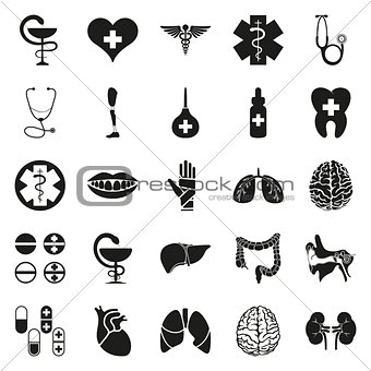 Simple black medical icon set on white