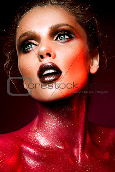 Woman with red make up