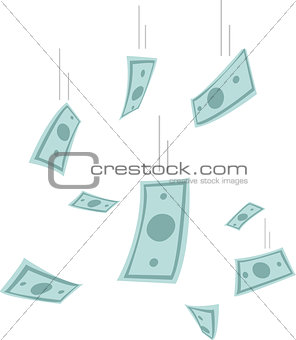 Finance concept. Money rain. Banknotes falling from the sky. 10 EPS vector illustration