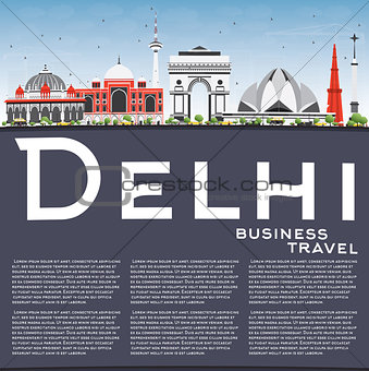 Delhi Skyline with Gray Buildings, Blue Sky and Copy Space. 