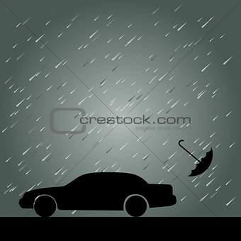 Rain, Umbrella and Car.
