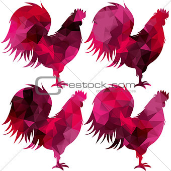 triangular geometric polygonal rooster, isolated illustration of cock on white background