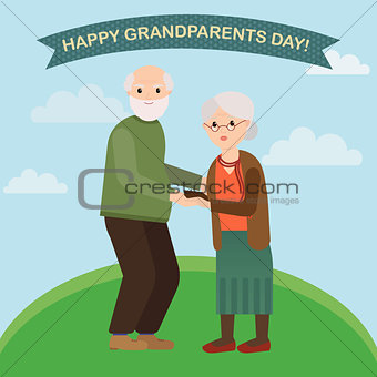 Happy grandparents in vector cartoon illustration